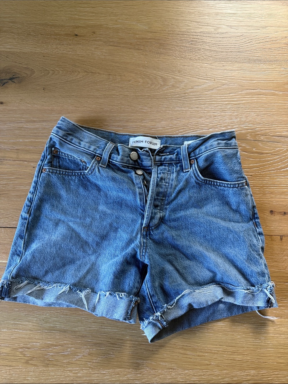 Denim Forum Distressed Blue High-Rise Jean Shorts